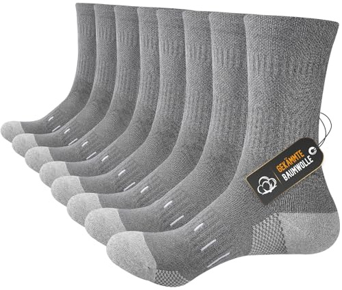 Niorasen Herrsockor i Kamgarn, Arbets- och Sportsockor med Förstärkta Tåpartier och Hälar, 4 par Crew-sockor för Utomhusaktiviteter som Löpning, Vandring och Cykling