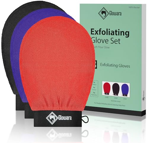 3 PCS Exfoliating Glove and Mitts, Removes Dead Skin and Fake Tan with Kessa Body Scrub Glove Set for Deep Body Cleansing and Hamam Use. (Deep Exfoliation 3-Pack (250D))