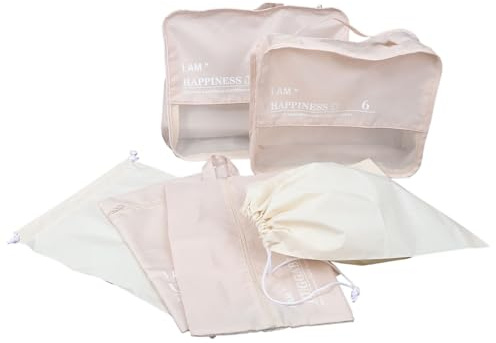 Set da Viaggio per Organizzare Vestiti 6 Pezzi in Poliestere Beige