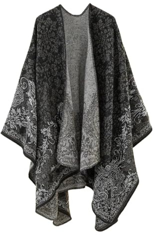 Poncho Donna Invernale Scialle stampato, caldo, lungo, scialle, coperta casual, poncho aperto sul davanti, mantello oversize, cardigan avvolgente(Type 1)