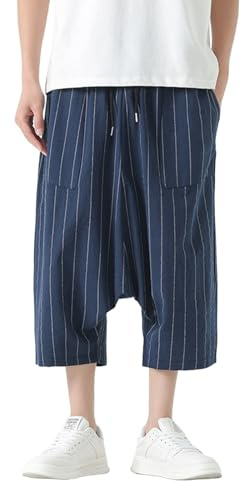 RAOKENSU Pantalones de lino de algodón para hombre Hakama Kung Fu Pantalones de playa de estilo chino Pantalones cortos casuales de color sólido wushu kimono chino pantalones anchos pantalones cortos