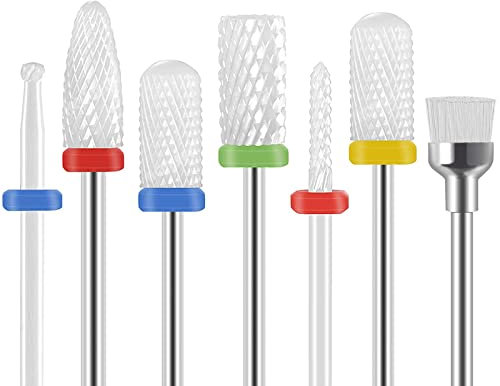 Punte Fresa Unghie Ceramica, Homeet 7 Pezzi Kit di Trapano per Unghie Elettrico 3/32 Ceramica Lima per Unghie Elettrica Manicure Pedicure