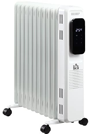 HOMCOM Chauffage bain d'huile caréné 2720 W sur roulettes - écran tactile LED - 3 modes - fonction timer 24h - acier plastique blanc noir