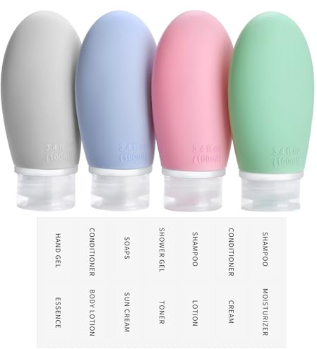 Opret 100ml Silicone Travel Bottle for Toiletries, 4 Pack Leak Proof Refillable Travel Containers Squeezable Travel Accessories for Shampoos, Conditioner and Cream, BPA Free and TSA Approved