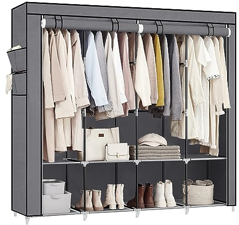 SONGMICS Portable Closet, Wardrobe Closet Organizer with Cover, 4 Hanging Rods and Shelves, 4 Side Pockets, 66.9 x 17.7 x 65.7 Inches, Large Capacity for Bedroom, Living Room, Gray URYG094G02