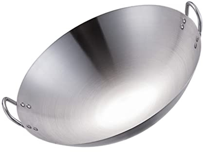 STOBOK Pots Wok Pan 28cm Double Handle Wok Stainless Steel Fry Pan Large Capacity Saute Pan Round Bottom Multipurpose Stewpot Skillet Works for Gas Cooktops Electric Frying Pan