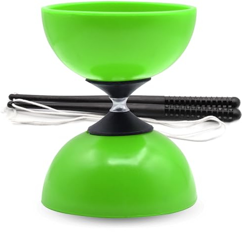 PLAYZOCO Diábolo para Malabares, Diábolo malabarismo, Juguete Infancia, Diabolo acrobático, Palos de plástico 28 cm, Medidas diábolo 15 cm x 11.5 cm diámetro, Apto para niños y Adultos, Color Verde