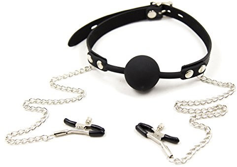 Naughty Drawer - Luxury Ball Gag with Nipple Clamps, Bondage, BDSM Set, Silicone Ball Gag, Nipple Clamps, Mouth Gag, Bondage Restraints, Fetish, BDSM, Dom, Stimulation, Sub, BDSM Toy, Bondage Toys