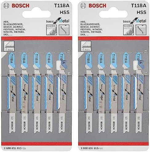 Bosch Professional 5x Jigsaw Blade T 118 A Basic for Metal (for Steel sheets, Accessories Jigsaw) (Pack of 2)