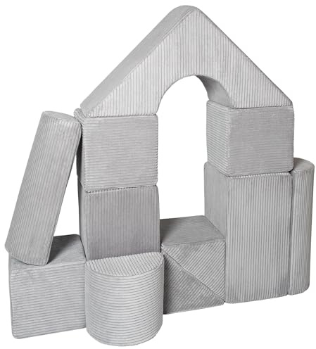 Velinda 11 Großbausteine Schaumstoffbausteine Bauklötze Riesenbausteine Schloss-Set (Farbe: grau (Cord))