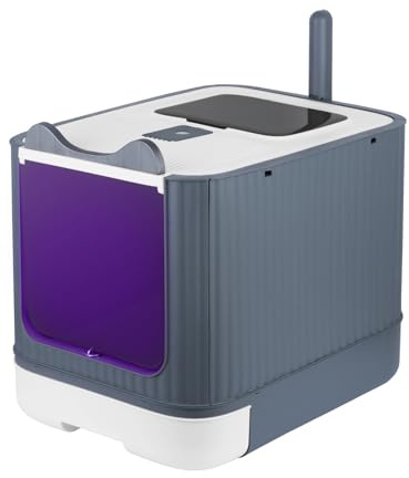 Casa de Baño para Gatos, Gran Bandeja de Arena para Gatos, con Pala de Arena Auto-limpiante Desinfección UV - 44,5 * 36,5 * 34,5 cm - Blanco - UV