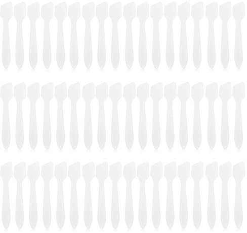 Wopanxye Lot de 100 spatules de maquillage - Mini cuillères en plastique - Petite crème pour le visage - Outil de soin de la peau - Pour mélanger et échantillonner la crème - Masques transparents