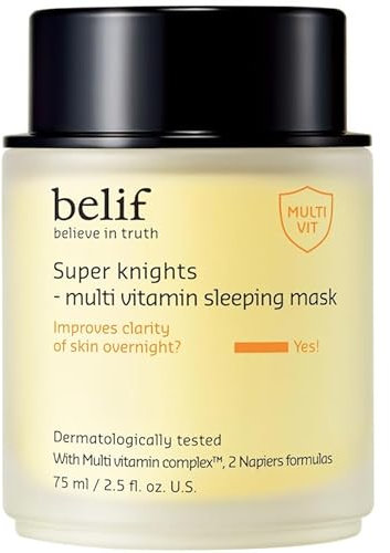 belif Super Knights - Maschera da notte con multivitaminico e niacinamide | Maschera idratante anti-pelle e macchie di pigmento, maschera viso vitamina C, cura della pelle coreana, 75 ml