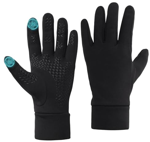 Running Gloves for Men Warm Liner Thermal Gloves Anti-slip Touch Screen Glove for Women Sport Walking Riding Driving Cycling (Black, M)