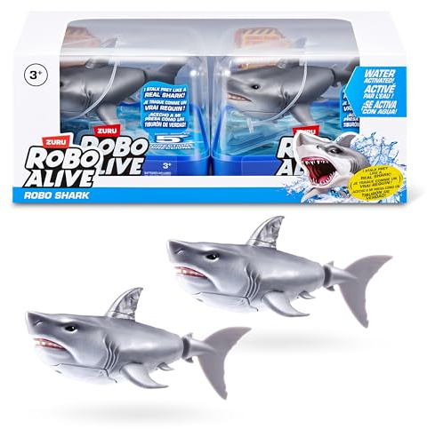 Robo Alive Water Activated Shark 2 Pack (White) by ZURU â Realistic Swimming Robotic Bath Toy for Kids, Tweens & Teens, Water-Activated Pet Shark for Play & Pranks, 3+