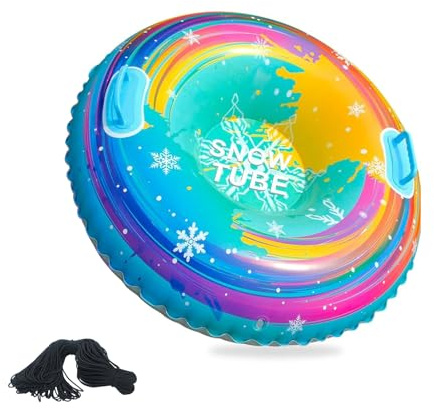 sunVigorous Tube à Neige Gonflable Robuste de 35/90 cm - pour Enfants et Adultes - Matériau PVC renforcé résistant au Gel - Poignées intégrées - Tube de Luge d'hiver - Orange