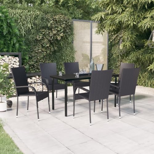 Frdhee Mobili con veranda, sedia da giardino, gruppo di sedie, 7-TLG. set da pranzo da giardino nero per terrazza case vacanze parchi cittadini