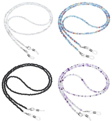 Ymapinc 4 stycken fashionabla glasögonkedjor damer retro pärlor glasögonband glasögon halkskydd stopp glasögonsnöre för solglasögon läsglasögon ansiktsmasker kvinnor och män
