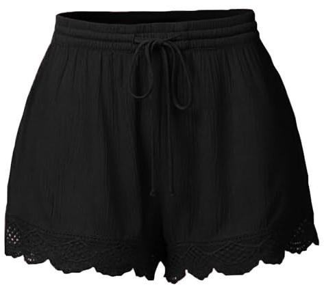 Cocila Cotton Shorts for Womens UK Summer Drawstring Cotton Elastic Waist Solid Color Casual Shorts Sport Pants Lace Rope Trousers Lounge Loose Yoga Bottoms