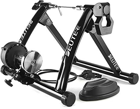 Bike Trainer, Magnetic Bicycle Stationary Stand for Indoor Exercise Riding, 26-29 & 700C Wheels, Quick Release Skewer & Front Wheel Riser Block Included