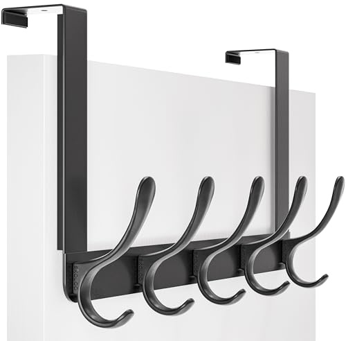 SKOLOO Over The Door Hook, Coat Hooks for Hanging Clothes, Towels, Coats, Hats, Over The Door Towel Hook, Black, Assembly Required