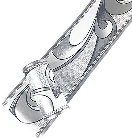 no-branded D-Simplemuji PVC Self Adhesive Silver Grey Wave Wallpaper Border Wall Decal Sticker Bathroom Kitchen Ceiling Backsplash Tiles Border,Waterproof Removable 10cm by 10meters