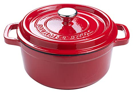 XSQUO OGT-2R24R Useful Tech Cocotte - Pentola in ghisa rotonda con rivestimento ceramico vetrificato, con coperchio Gourmet Tools (rosso, 24 cm)