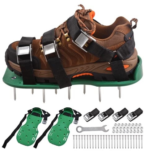 Shaddock Fishing Lawn Aerator Shoes Garden Grass Lawn Aerator Spike Shoes with 26 Spikes and 4 Adjustable Straps Aerator Sandals for Yard Patio Lawn Garden Soil Grass
