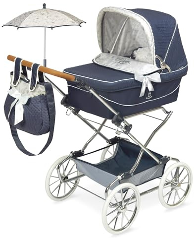 DE CUEVAS TOYS DeCuevas Chariot Pliable pour poupées Reborn avec Parasol 82044, Bleu Marine
