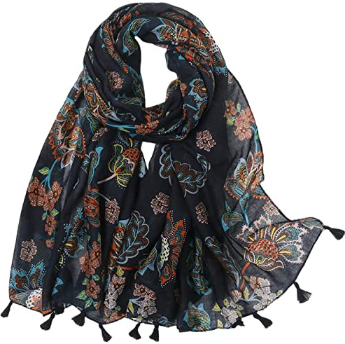 MAIRY Black Scarf for Women UK Large Soft Scarf Lightweight Scarves Wedding Evening Shawls Hair Neck Wraps for Girls Spring Head Neckerchief 0130