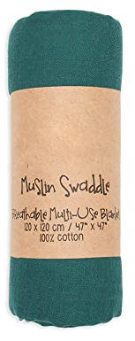 Chickwin Musselin Babydecke Kuscheldecke Baumwolle Bequem Weich, Einfarbig Baby 2 lagig Musselin Tuch Decke für Junge Mädchen Neugeborene, Wickeldecke, Badetuch, Kinderdecke (120x120cm,Dunkelgrün)