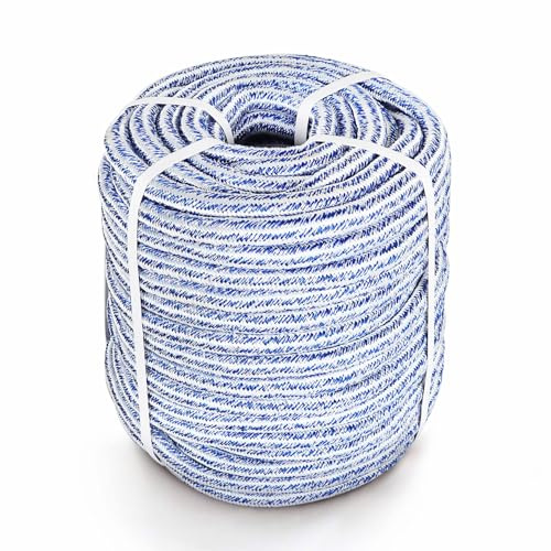 HOSTIC 3/4 in 200 FT 24 Strand Braided Rope Bull Rope for Tree Work Multipurpose Polyester Pulling Rope Suitable for Arborist Swing Tree Felling Blue White