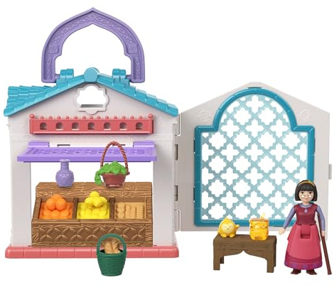 Disney Wish Micro Doll Playset, Dahlia’s Rosas Marketplace Portable Set with Dahlia Doll, Star Figure & 9 Accessories, Travel Toys, HRH74