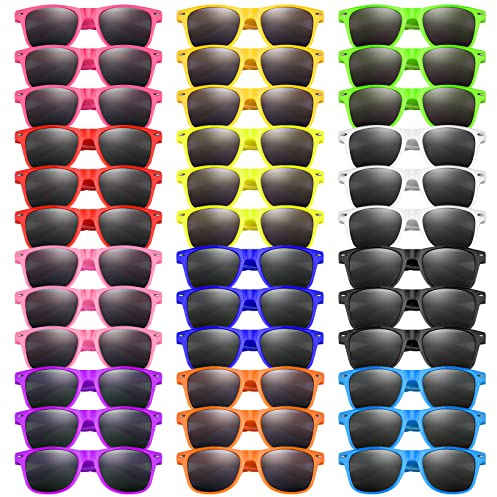 Bouiexye 36 occhiali da sole per bambini al neon per ragazzi e ragazze Bomboniere per feste di compleanno per bambini e ragazze regalo per feste di compleanno in spiaggia piscina feste (12 colori)