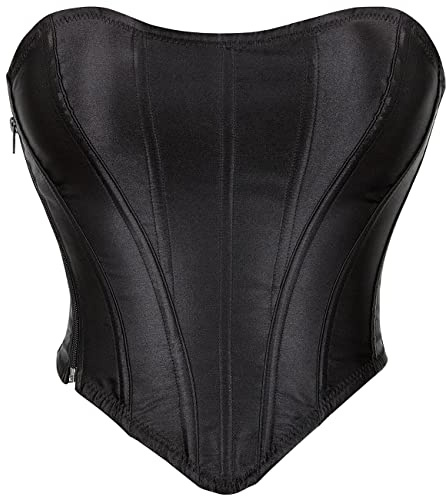 SHYMMUO Corsetto da donna nero in raso estivo per uscire senza spalline, top corto per feste, gotico, costumi di Halloween, Raso nero, Medium
