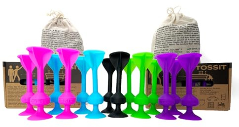 TOSSIT Gioco di Lancio Divertente con Ventosa, Interni Esterni, Si Attacca a Muri, Finestre, Pavimenti, Alternativa Freccette, Bocce, Pétanque, Famiglia, Amici, Twin Pack, Rosa Blu Viola Verde