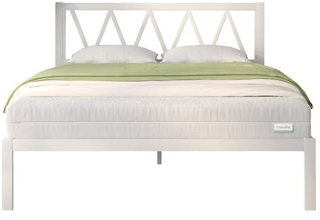 Novilla Rete Letto Matrimoniale 160x190 con Testiera e Pediera, Struttura Letto a Doghe in Legno, Spazio di Archiviazione Sotto al Letto, Perfetto per Tutti Tipi di Materassi, Nero, Bianco
