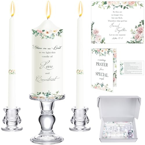 Layhit 3 Pack Unity Candles with Glass Holder for Wedding Ceremony Wedding Unity Taper Candles Religious Ceremony Accessories Marriage Decor for Newly Couple Anniversary Church Events Gifts