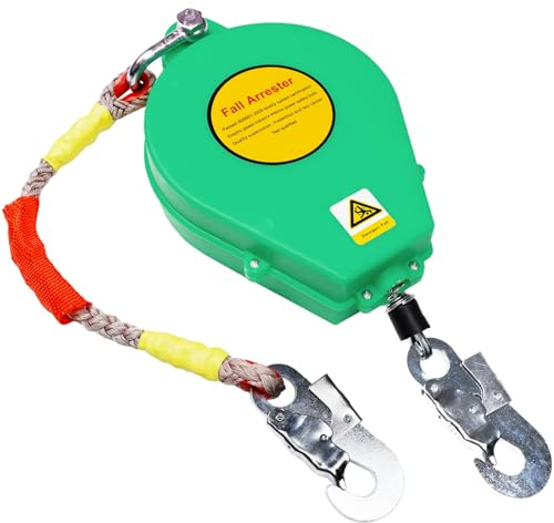 Dispositivo Anticaduta Retrattile, Cavi di Sicurezza Anticaduta Retrattili con Funzione di Bloccaggio Automatico, Attrezzature Protezione Sicurezza Personale per Tetto e Lavoro Aereo (5m, Verde)
