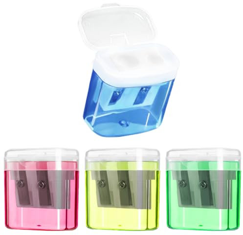 4 Stück Anspitzer Bleistift, Bleispitzer mit Behälter, 4 Farben Anspitzer mit Behälter, Doppel Loch Pencil Sharpener, Pencil Sharpener Kids, für Dicke, Dünne Stifte