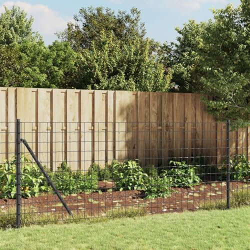 Mengtu Maschendrahtzaun mit Bodenhülsen Gartenzaun Metallzaun Teichzaun Gitterzaun Drahtzaun Steckzaun Freigehege Zaun Zaunelemente Tiergehege Anthrazit 1x25 m Garten Möbel