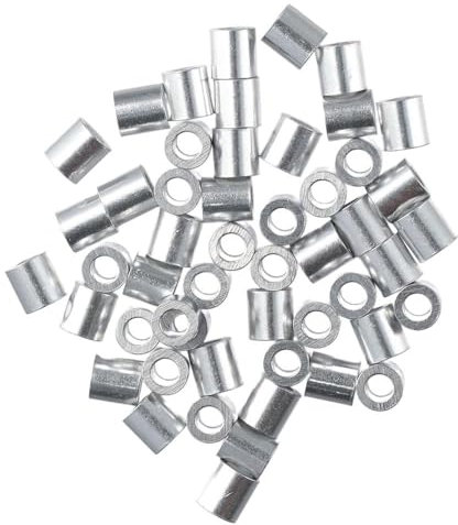 Fudeshe Wire Rope Sleeves,50pcs 4mm Durable Aluminum Round Cable Ferrule Loop,Wire Rope Stop Sleeve,Double Hole Aluminum Sleeve