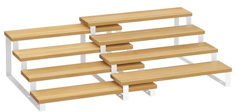 SONGMICS Gewürzregale, Küchenregale stehend, Küchen-Organizer, 2er Set, Holzwerkstoff, je 4 Ablagen, ausziehbar, stapelbar, für Speisekammer, Arbeitsplatte, naturbeige-wolkenweiß KCS216N02