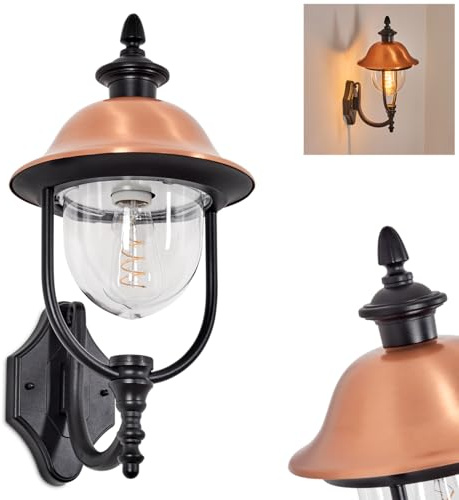 HOFSTEIN utomhusvägglampa Gascon, utomhusvägglampa av metall/plast i svart/koppar/klar, utomhusvägglampa i vintage/antik/landsbygdsdesign, trädgård, innergård, utomhusområde, ytterdörr, E27, IP44