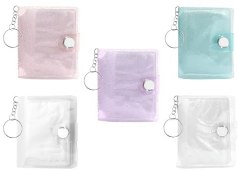 Godneei Mini-Fotoalbum, transparenter Fotokartenhalter mit 20 Taschen, 5 cm kleines Fotoalbum, Fotogeschenke, 5 Farben, 5 Stück