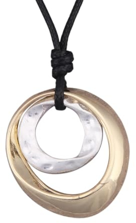 GelConnie Women's Pendant Necklace, Gold and Silver Leather Knot Design, Elegant Circle Statement Necklace for Casual & Formal Wear
