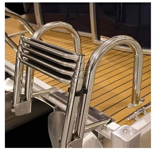 Portable Telescoping Boat Ladder with Handrail, 4-Step Folding Ladder for Swimming Pool, Deck & High Platform, Non-Slip Pedals, Stainless Steel