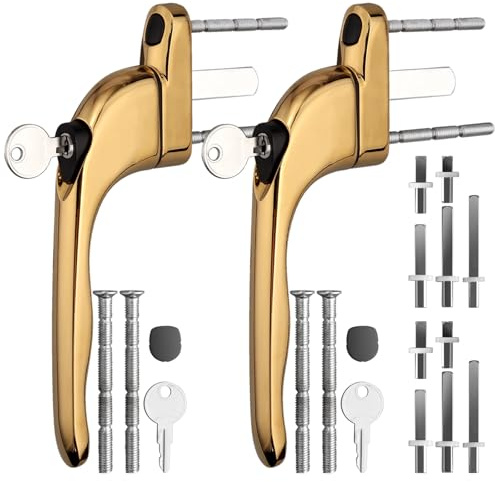 Neoteck 2Pcs UPVC Window Handle Gold 43mm Espag 5 Spindles Double Glazing | 2Pcs uPVC window handle, 5 spindles (10/15/30/43/55mm), 43mm Gold, universal, aluminium Window Handles for UPVC Windows