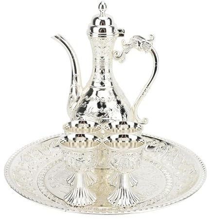 Set da tè Turco, Teiera Turca Tebeslade Cup Versatile Bella Vintage per Mobile da Vino (Silver)