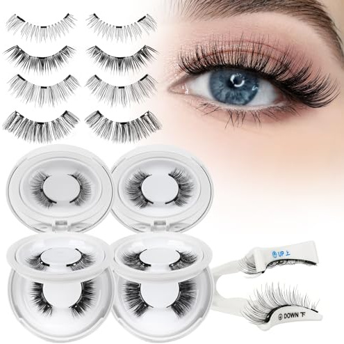 Higu clace Magnetic-Eyelashes with Applicator, 4 Pairs Magnetic Eye Lashes No Glue or Eyeliner Needed, Reusable False-Lash Easy to Wear and Remove(Style 4D)
